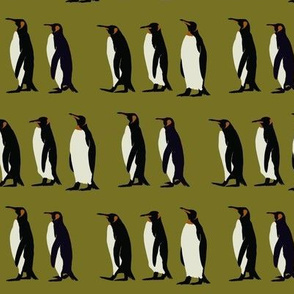 Penguin march on olive green (small)