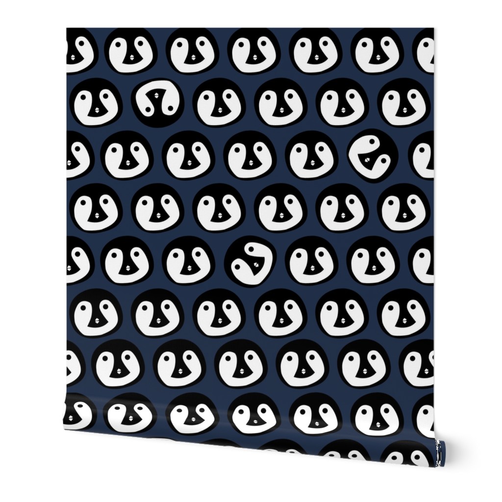 Dark Blue Gray Penguin Animal Print