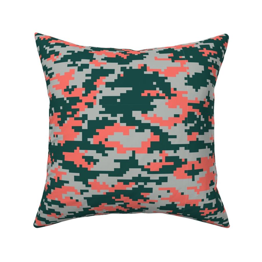 Pixel Camo in Living Coral, dark green, pale green