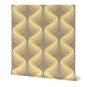 Art Deco Ribbon Columns in Muted Gold Grayblue and Brown on Brown Linen Look