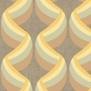 Art Deco Ribbon Columns in Muted Gold Grayblue and Brown on Brown Linen Look