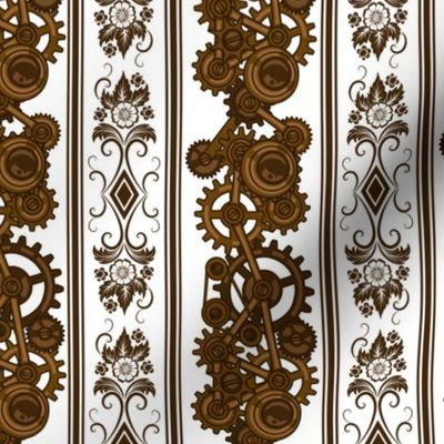 Steampunk Damask Stripes (on white)