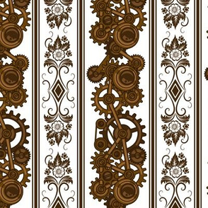 Steampunk Damask Stripes (on white)