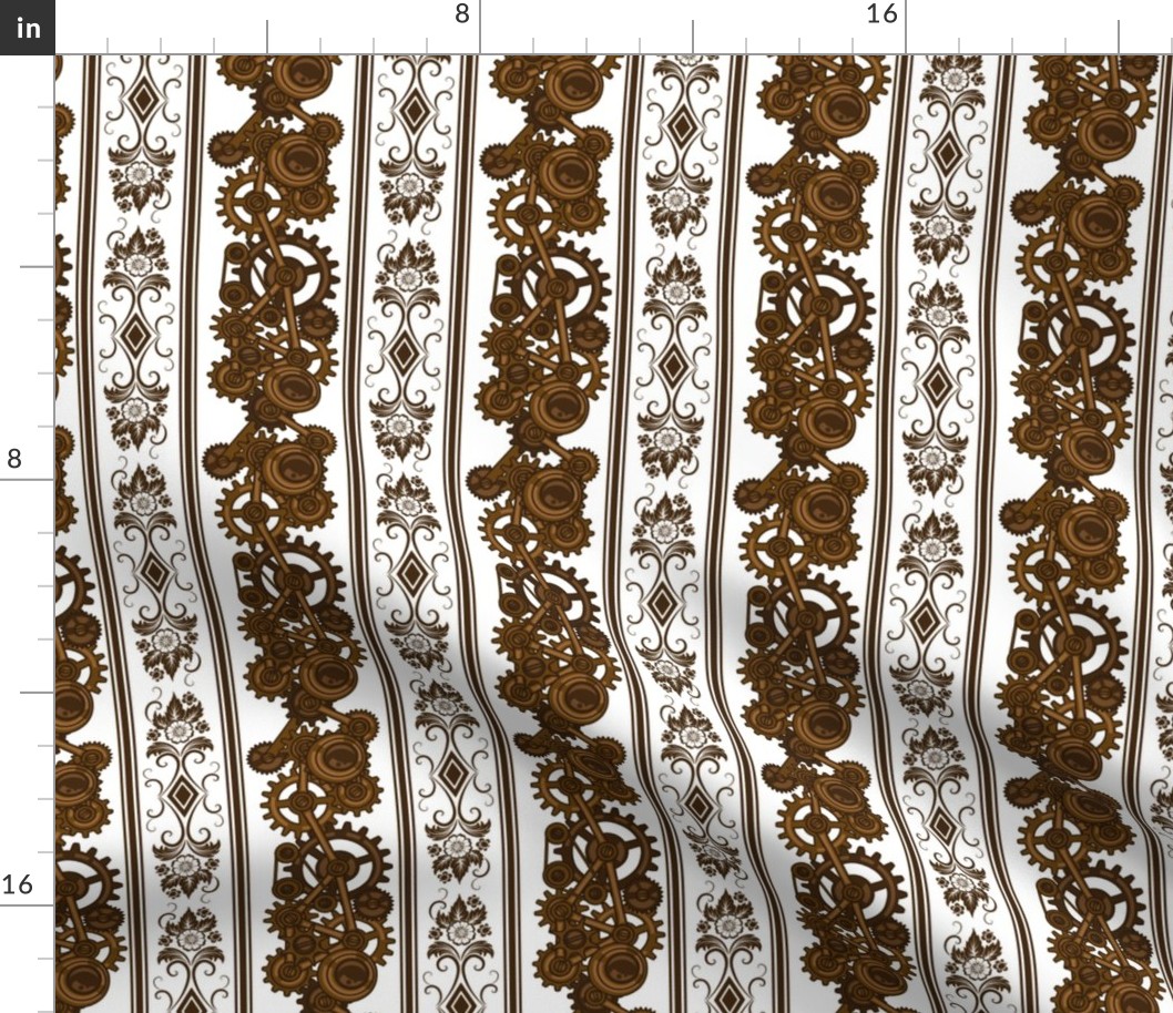 Steampunk Damask Stripes (on white)