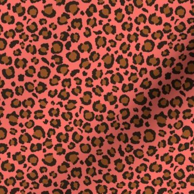 Coral Pink and Brown Leopard Spots Print