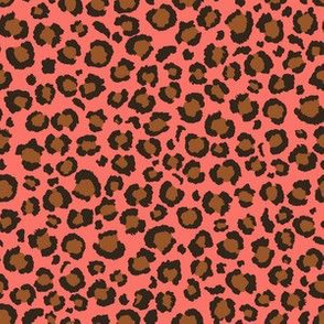 Coral Pink and Brown Leopard Spots Print