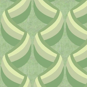 Art Deco Ribbon Columns in Green on Green Linen Look