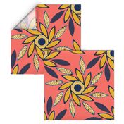 Sun Flowers Octagons lg living coral