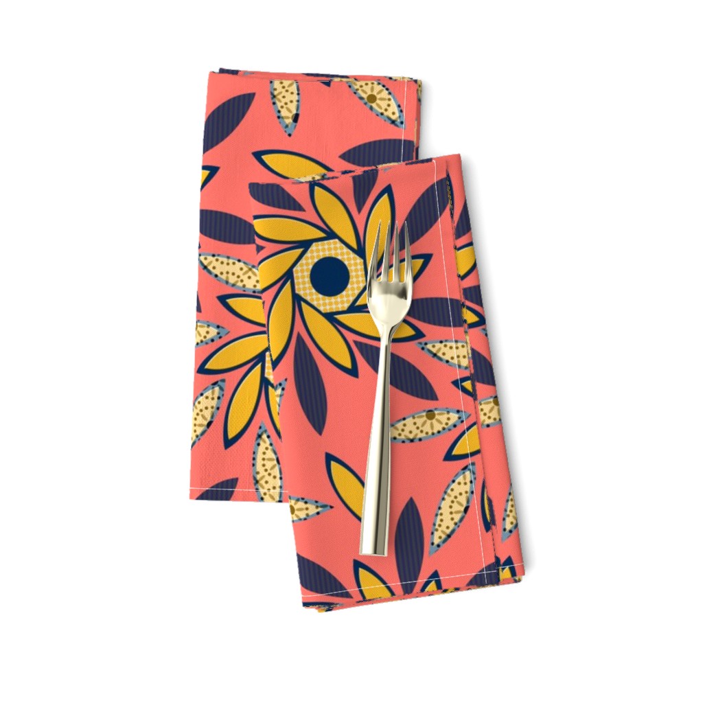 Sun Flowers Octagons sm living coral