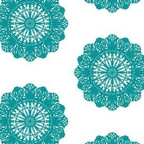 Dresden Doilies of Teal on White - Medium Scale