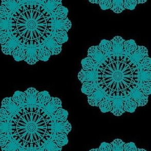 Dresden Doilies of Teal on Black