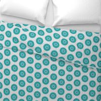 Dresden Doiles of Teal on Silver Mist