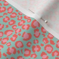 Coral Leopard Spots Print with soft Blue Background