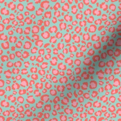 Coral Leopard Spots Print with soft Blue Background