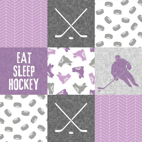 Eat Sleep Hockey - Ice Hockey Patchwork - Hockey Nursery - Wholecloth purple - LAD19