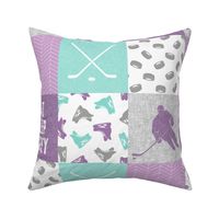 Eat Sleep Hockey - Ice Hockey Patchwork - Hockey Nursery - Wholecloth purple and teal - LAD19