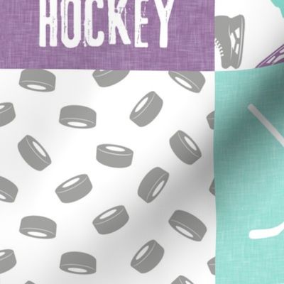 Eat Sleep Hockey - Ice Hockey Patchwork - Hockey Nursery - Wholecloth purple and teal - LAD19