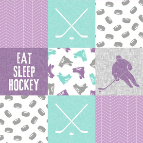 Eat Sleep Hockey - Ice Hockey Patchwork - Hockey Nursery - Wholecloth purple and teal - LAD19