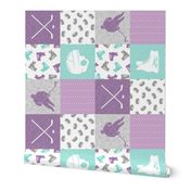 Ice Hockey Patchwork - Hockey Nursery - Wholecloth  purple and teal - LAD19 (90)