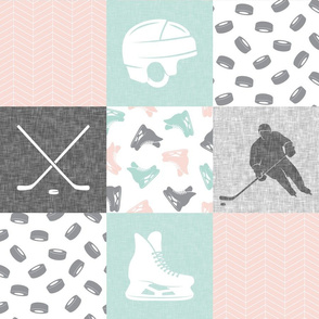 Ice Hockey Patchwork - Hockey Nursery - Wholecloth pink - LAD19 