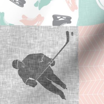 Ice Hockey Patchwork - Hockey Nursery - Wholecloth pink - LAD19 (90) 