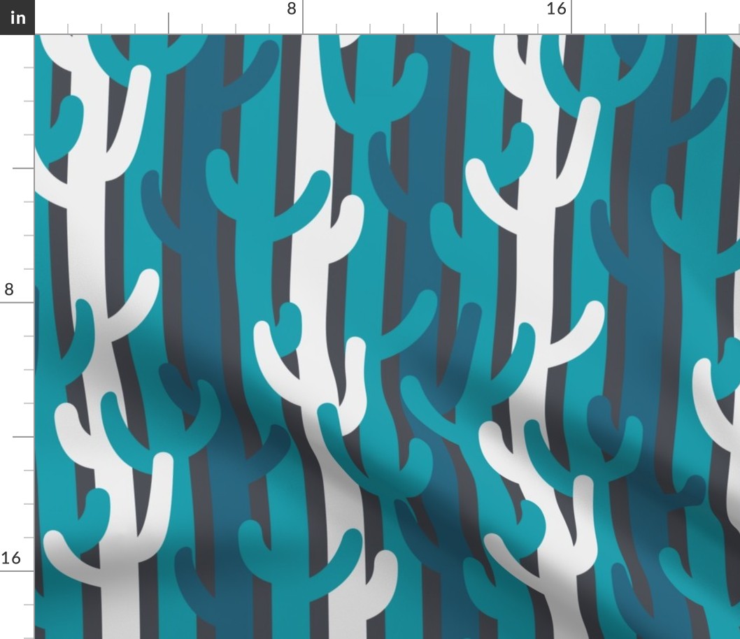 Saguaro Grove in Teal, Turquoise and Gray