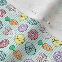 (micro scale) easter donuts - bunnies, chicks, carrots, eggs - easter fabric - aqua stripes LAD19BS