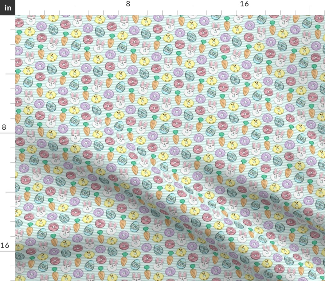 (micro scale) easter donuts - bunnies, chicks, carrots, eggs - easter fabric - aqua stripes LAD19BS