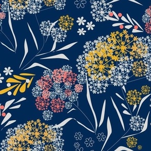 Retro flowers floral small pattern dark navy colors