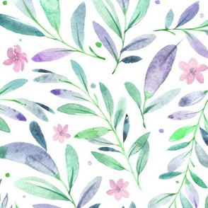 Watercolor Flowers & Branches in Greens,Purples and Pinks, SCALE B