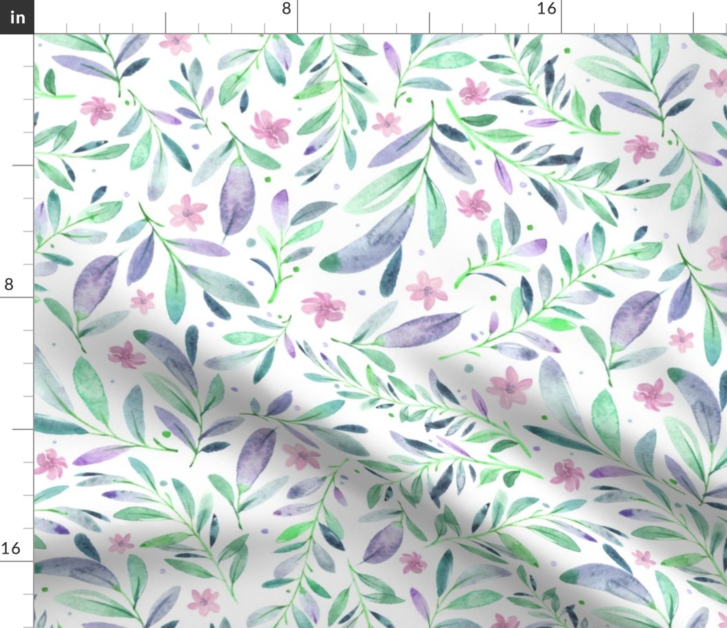 Watercolor Flowers & Branches in Greens,Purples and Pinks, SCALE B