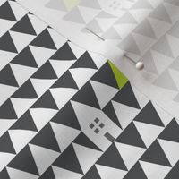 House with Trees Triangles, Simple Geometric Modern Family Neutral Lime Green White