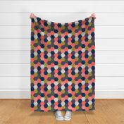 tea leaf hexagons - coral, navy, ocher and gray