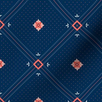 April Bandana: Living Coral & Midnight Blue