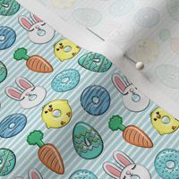 (micro scale) easter donuts - bunnies, chicks, carrots, eggs - easter fabric - blue on blue stripes LAD19BS