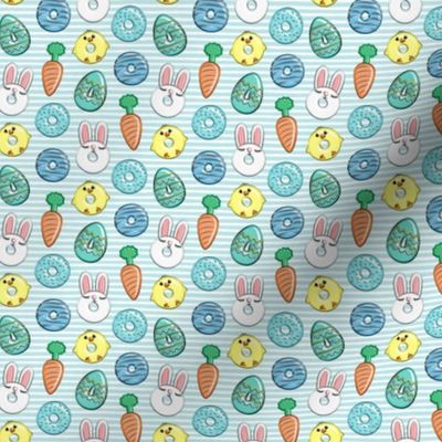 (micro scale) easter donuts - bunnies, chicks, carrots, eggs - easter fabric - blue on blue stripes LAD19BS
