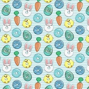 (micro scale) easter donuts - bunnies, chicks, carrots, eggs - easter fabric - blue on blue stripes LAD19BS