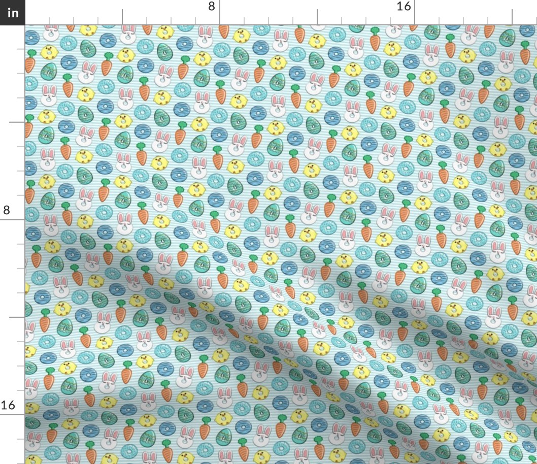 (micro scale) easter donuts - bunnies, chicks, carrots, eggs - easter fabric - blue on blue stripes LAD19BS