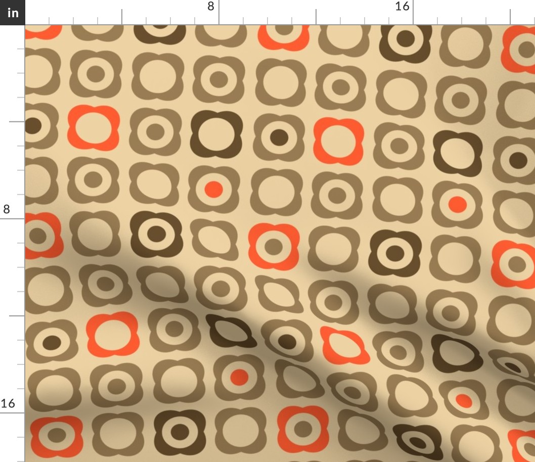 Mod Flowers & Dots (Tan, Brown, Orange)