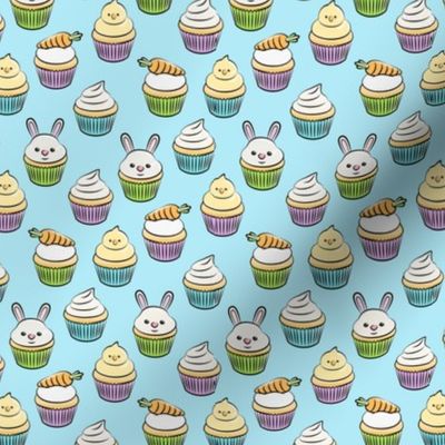 (small scale) Easter cupcakes - bunny chicks carrots spring sweets - blue LAD19BS