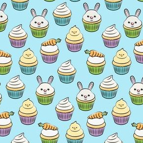 (small scale) Easter cupcakes - bunny chicks carrots spring sweets - blue LAD19BS