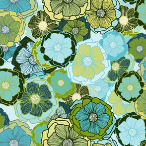 Illustrated Floral in Blues & Greens