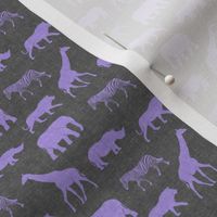(small scale) Safari animals - purple on grey - elephant, giraffe, rhino, zebra C19BS