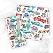 watercolor rockabilly cars