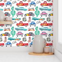 watercolor rockabilly cars