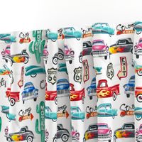 watercolor rockabilly cars