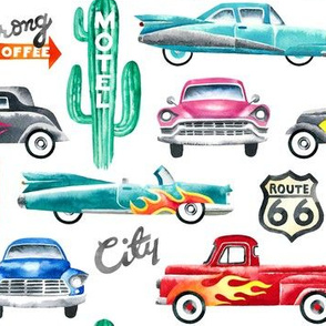 watercolor rockabilly cars