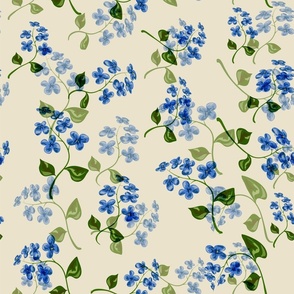 Blue flowers on a light cream retro background