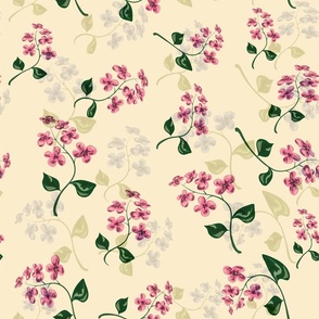 Pink flowers on a light yellow background 