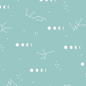 Moon phase galaxy universe zodiac design night stars in trend colors winter spring mint blue